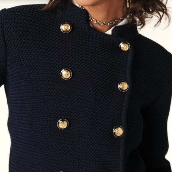 NWT Ba&sh LOUMAN Long-Sleeve Knit Cardigan - Navy - Picture 6 of 9